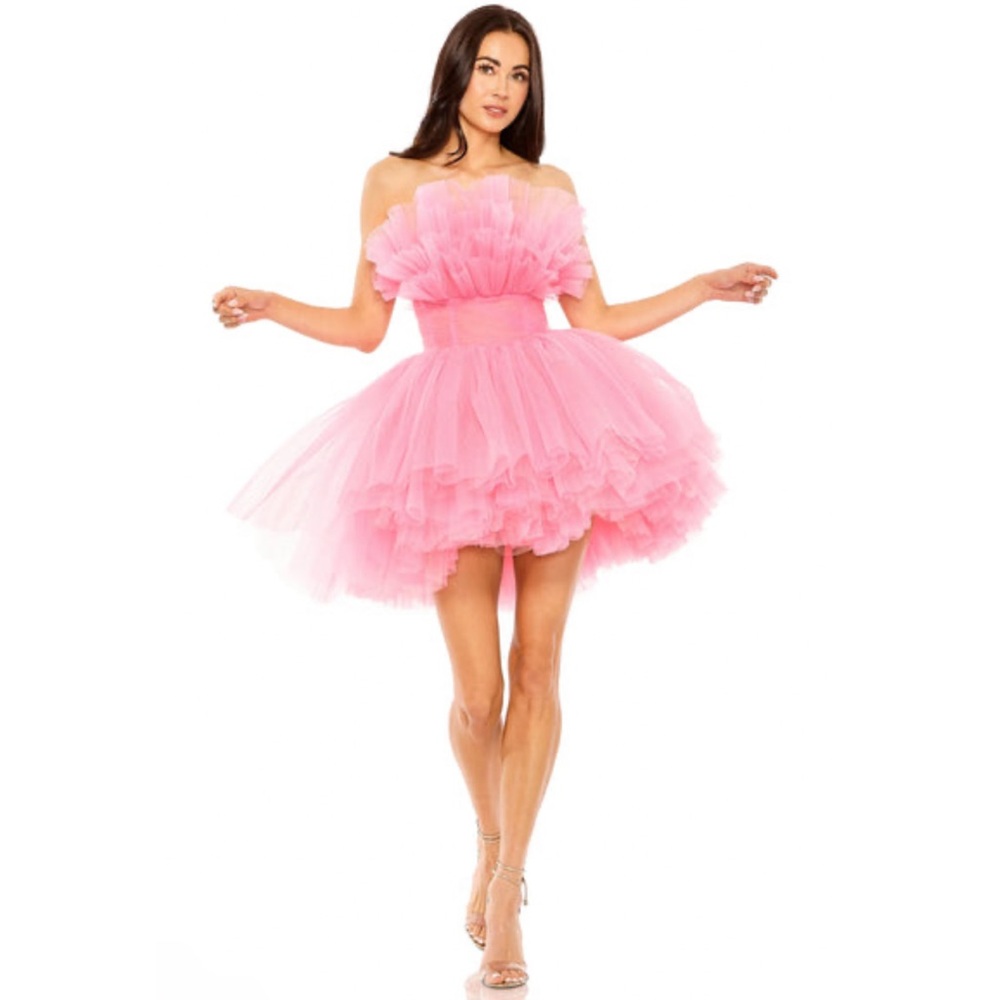 Mac Duggal Pink Strapless Mini Tulle Party Dress